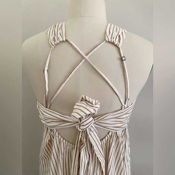 By Anthropologie Sleeveless Bow-Back Maxi Dress SIZE S new ivory stripes new nwt - Picture 4 of 7